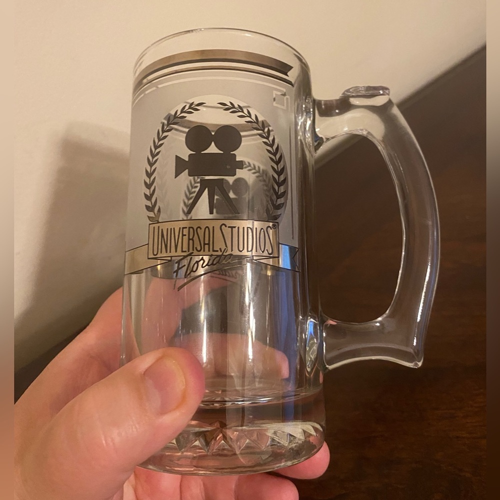 VTG‎ Universal Studios Florida Gold Black Frosted Pressed Glass Beer Mug Tankard